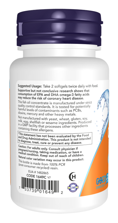 Now Foods Omega-3 Fish Oil, Molecularly Distilled  200 Softgels