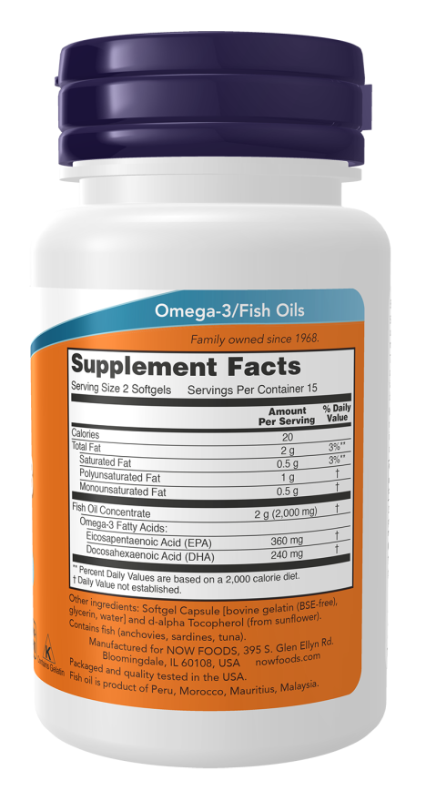 Now Foods Omega-3 Fish Oil, Molecularly Distilled  200 Softgels