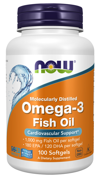Now Foods Omega-3 Fish Oil, Molecularly Distilled 100 Softgels