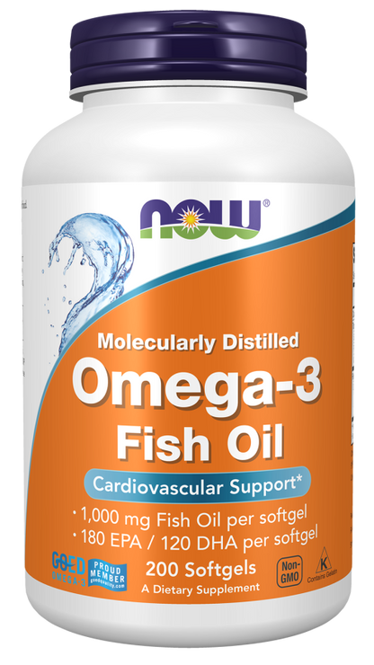 Now Foods Omega-3 Fish Oil, Molecularly Distilled  200 Softgels