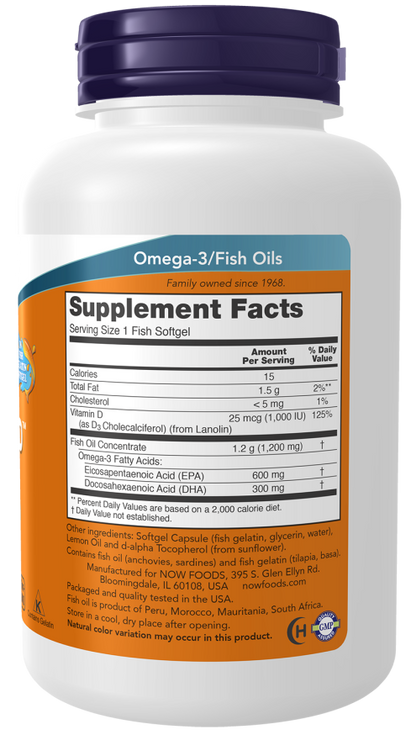Now Foods Ultra Omega 3-D™ Fish Oil (Fish Gelatin) Fish 90 Softgels