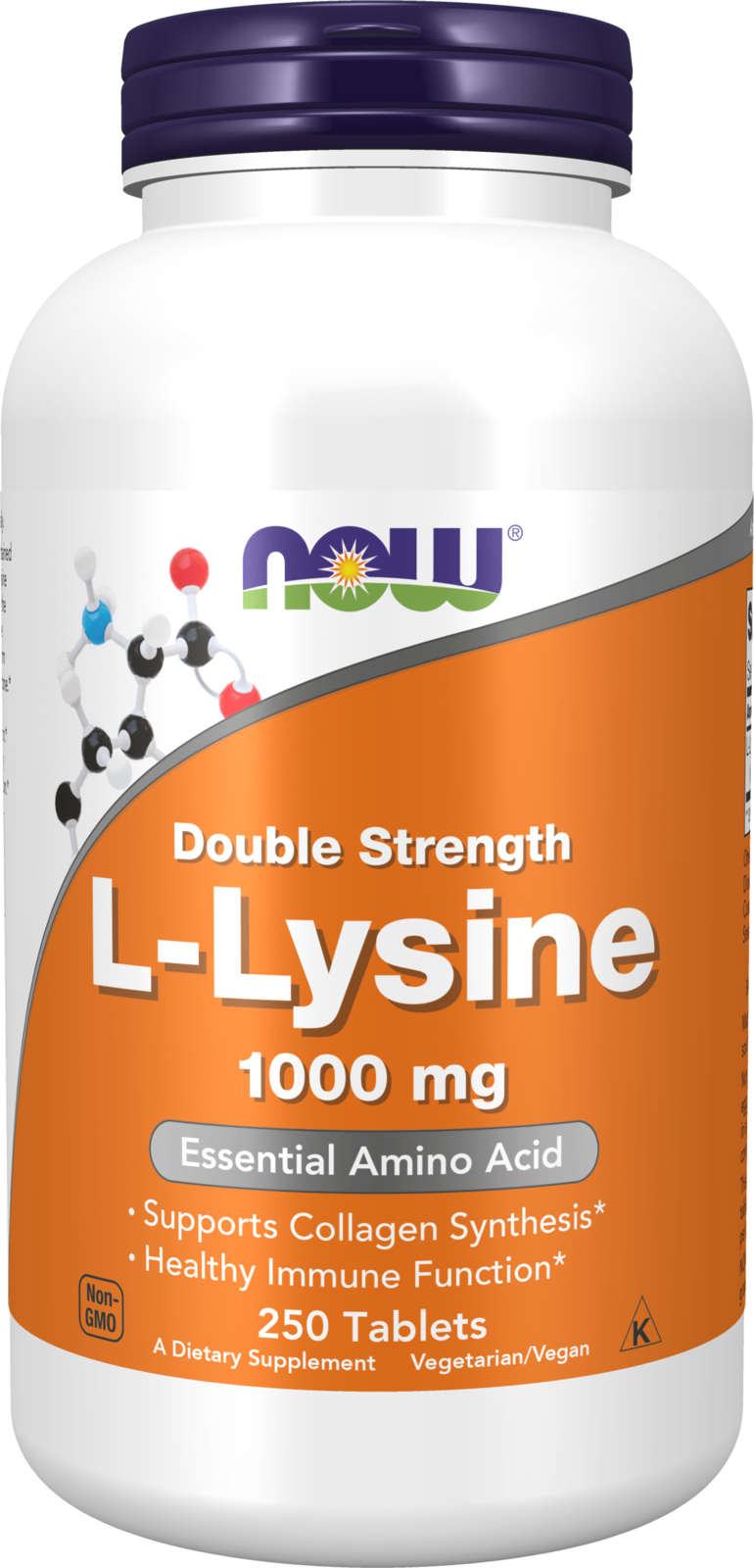 NOW Supplements, L-Lysine 1,000 mg, Double Strength, Amino Acid, 250 Tabs — product image