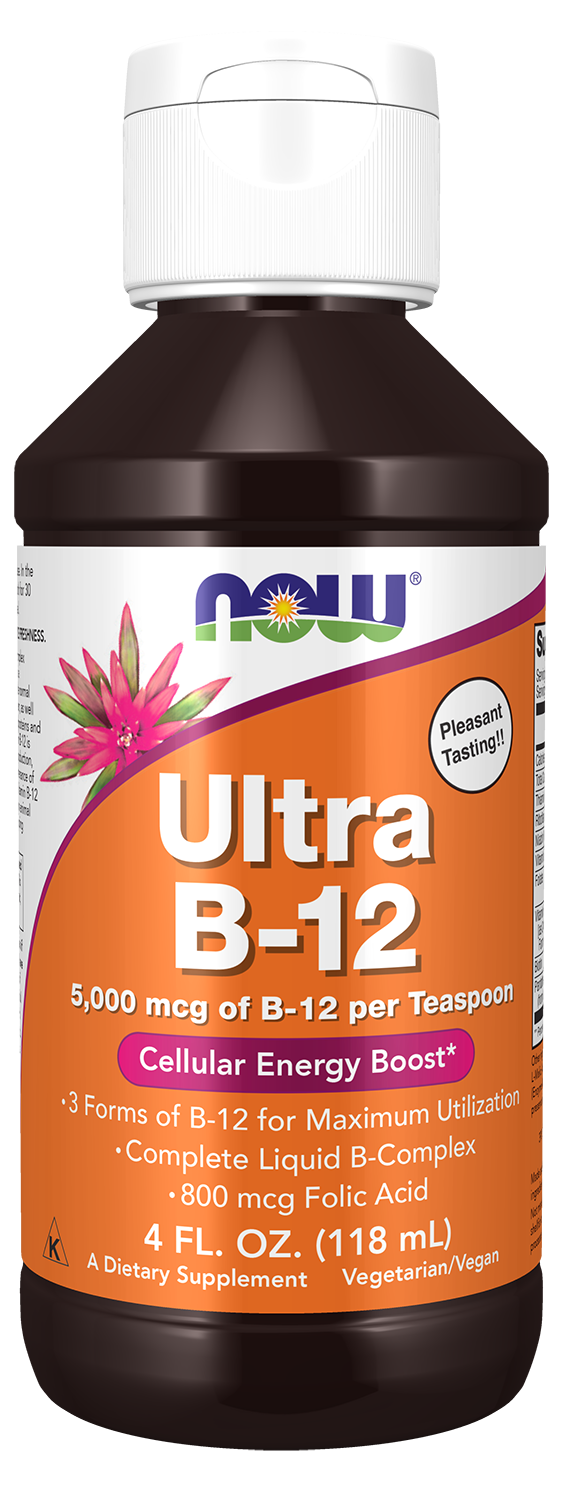 NOW Supplements, Ultra B-12, Liquid, 800 mcg Folic Acid, 4 oz — product image