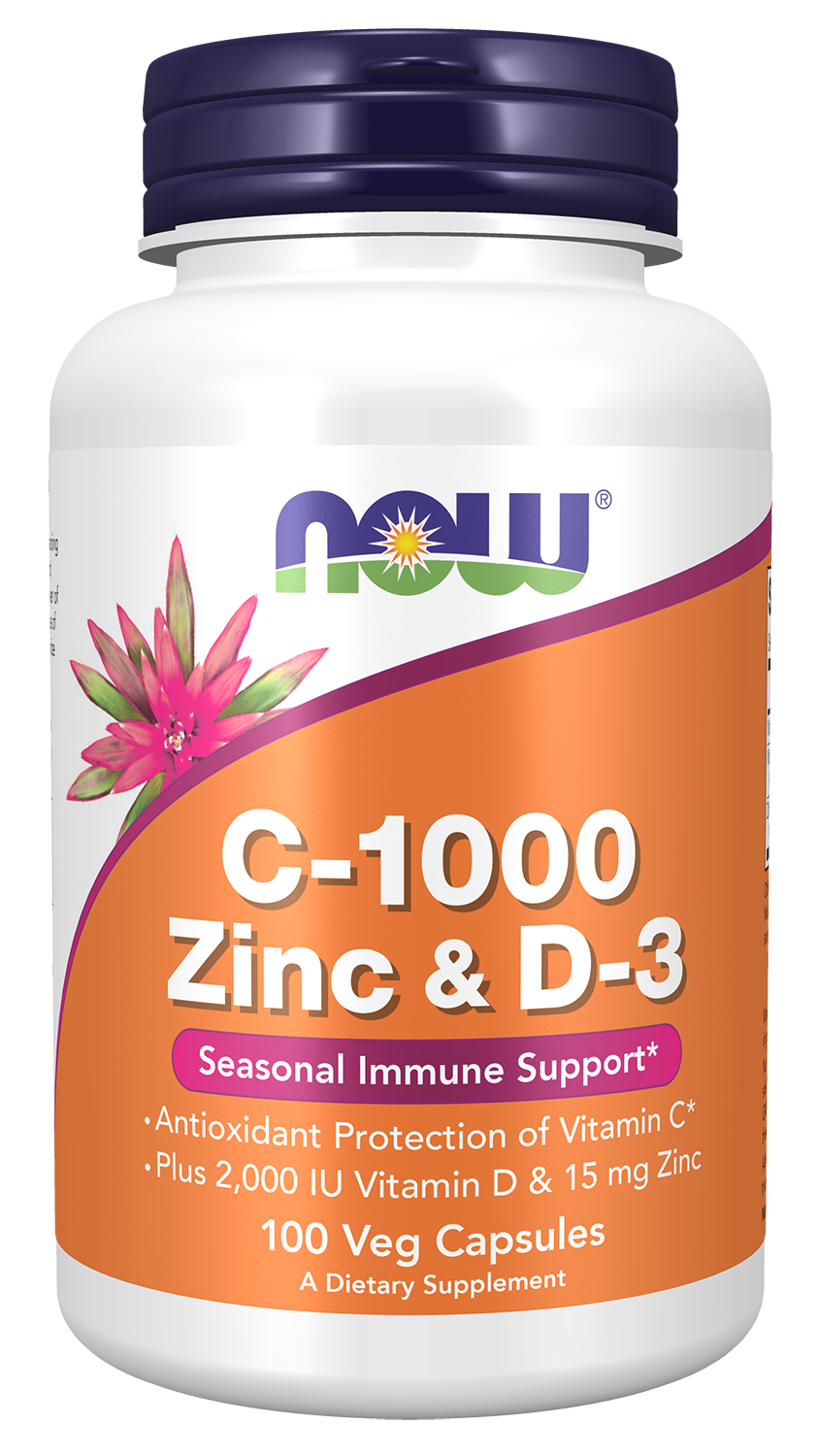 NOW Supplements, C-1000 Zinc & D-3, Seasonal Immune Support*, 100 Veg Caps — product image