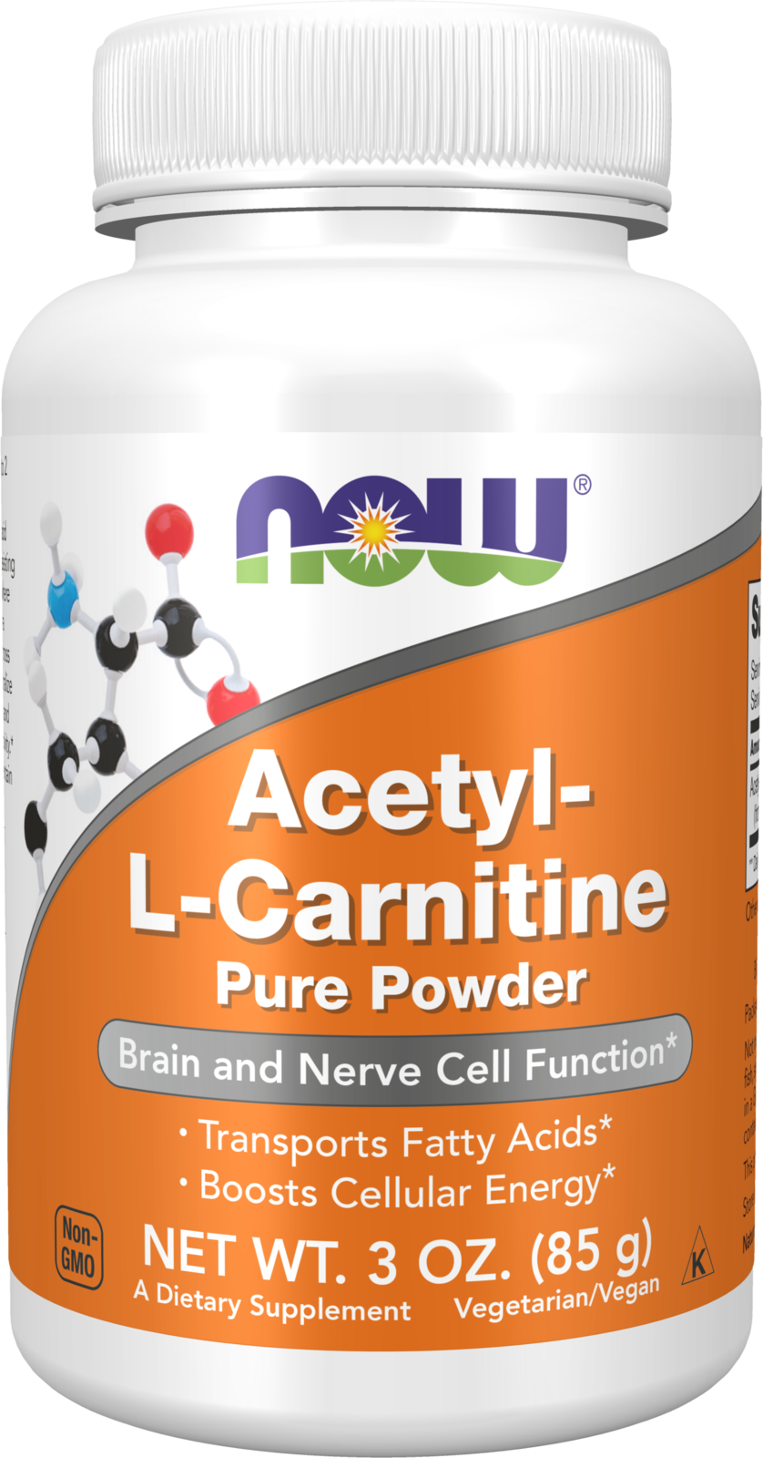 NOW Supplements, Acetyl-L-Carnitine Powder 1,240 mg, Brain Energy*, 3 oz — product image