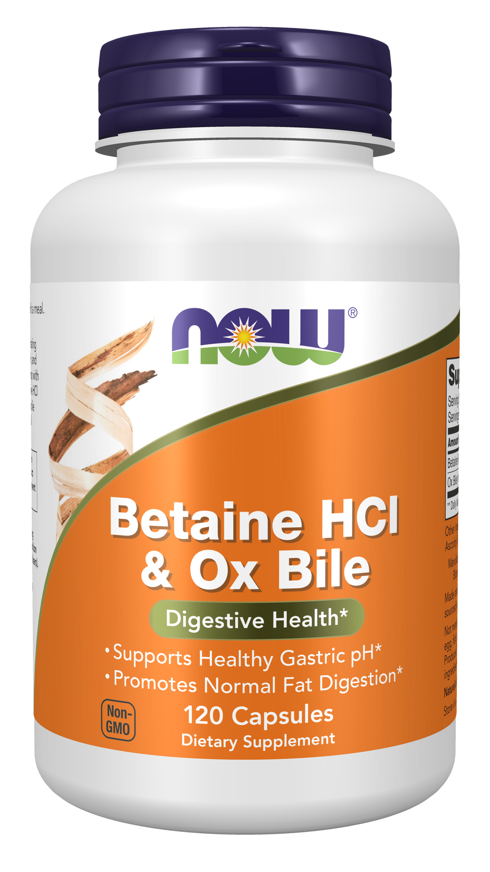 NOW Supplements, Betaine HCl & Ox Bile, 1,500 mg Betaine HCl, Digestive Health Support, Healthy Gastric pH and Fat Digestion Support*, 120 Capsules — product image