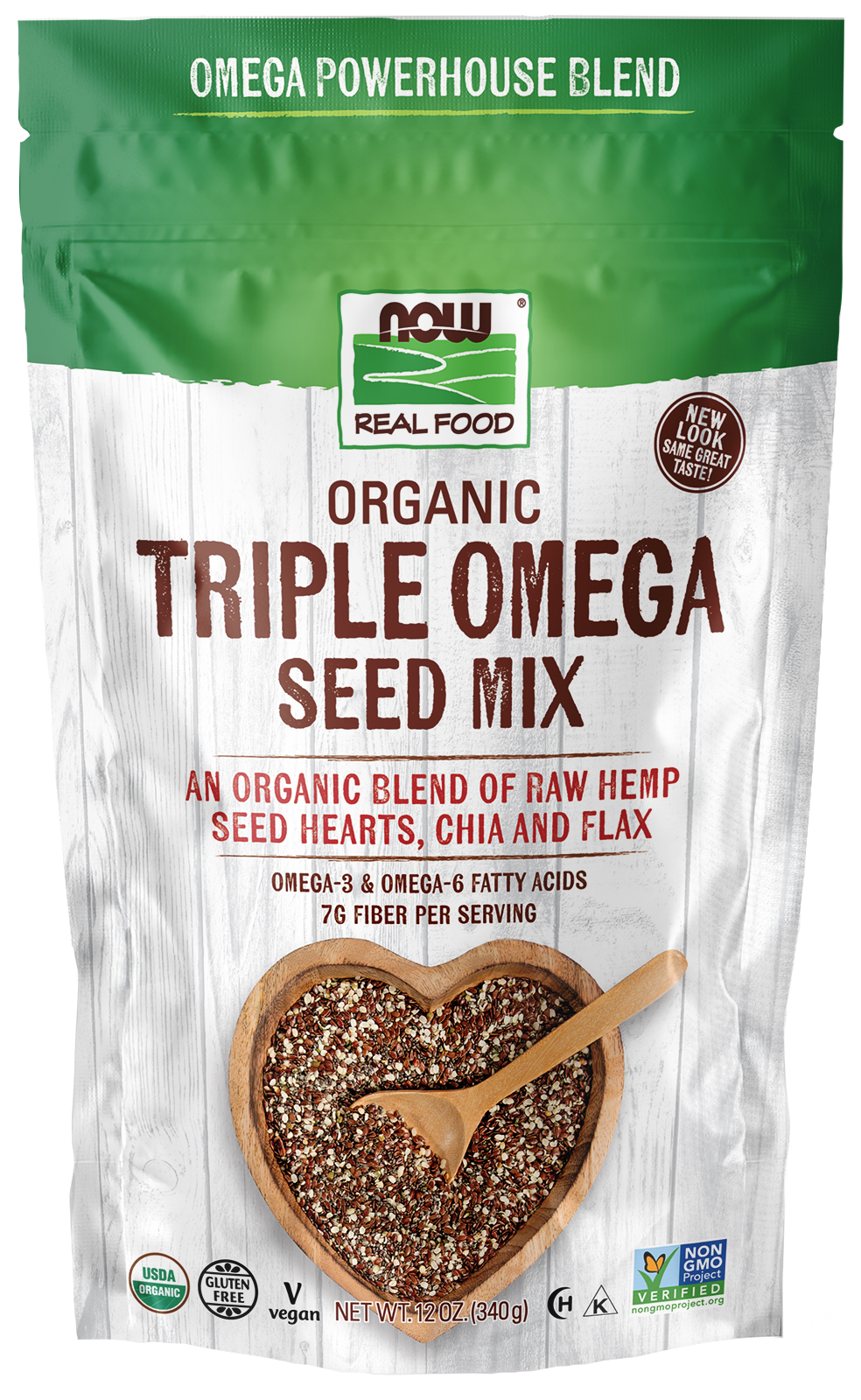 NOW Foods, Organic Triple Omega Seed Mix, Hemp Seeds, Chia and Flax, 12 oz — product image