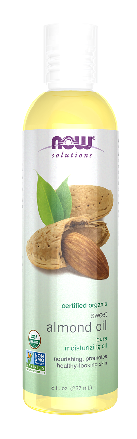 NOW Solutions, Organic Sweet Almond Oil, Moisturizing, Unscented, 8 fl. oz — product image