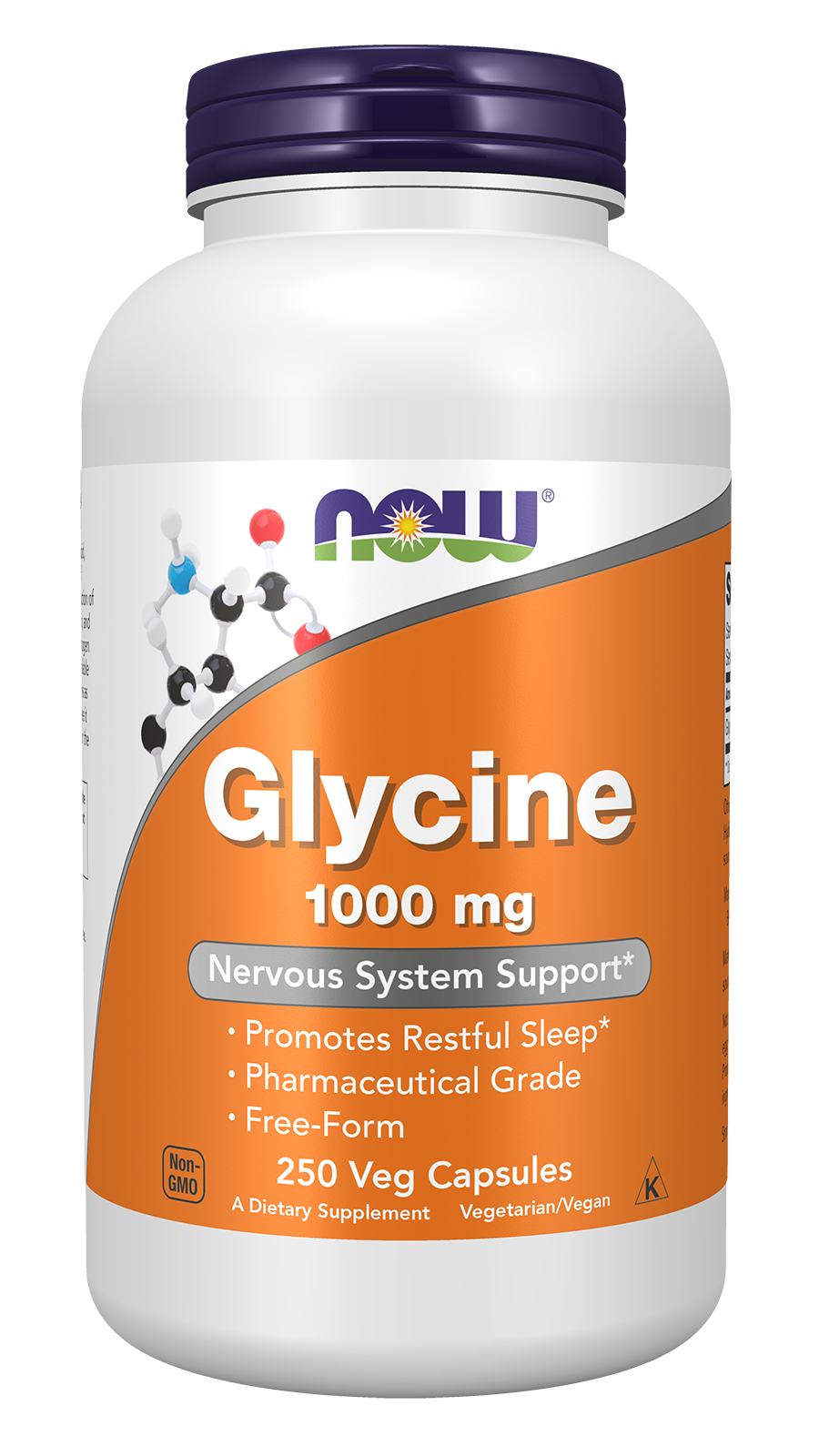 NOW Supplements, Glycine 1,000 mg, Free-Form, 250 Veg Caps — product image