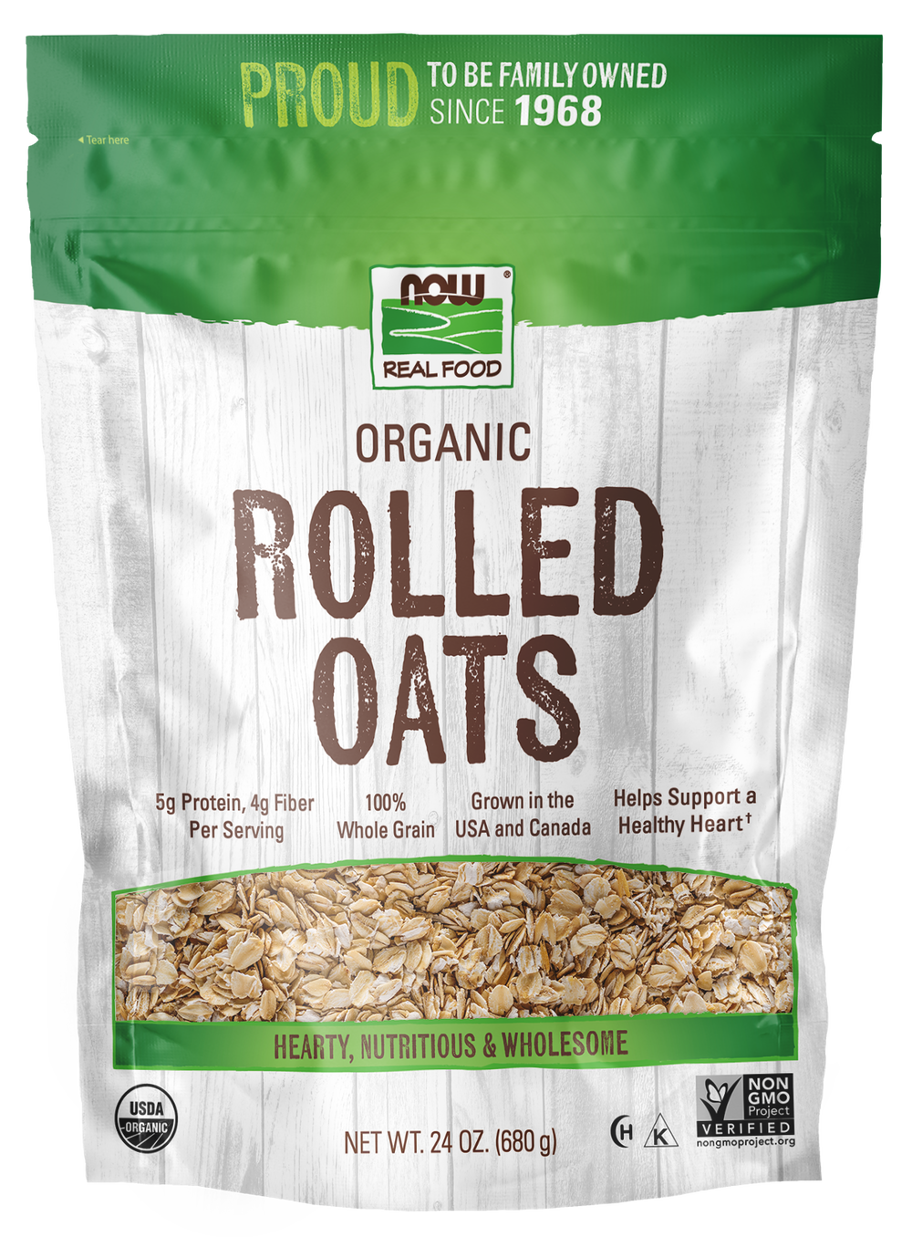 NOW Foods, Organic Rolled Oats, Whole Grain, Good Source of Fiber, 24 oz — product image
