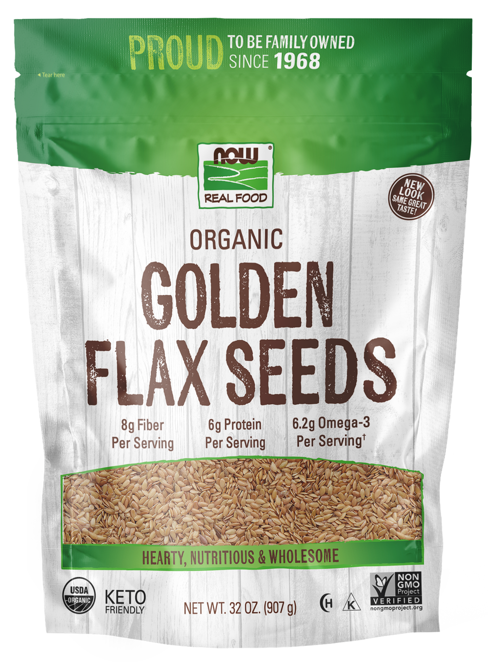 NOW Foods, Organic Golden Flax Seeds, Source of Fiber, Non-GMO, 2 lb — product image