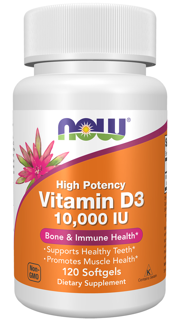 NOW Supplements, Vitamin D-3 10,000 IU, Structural Support*, 120 Softgels — product image