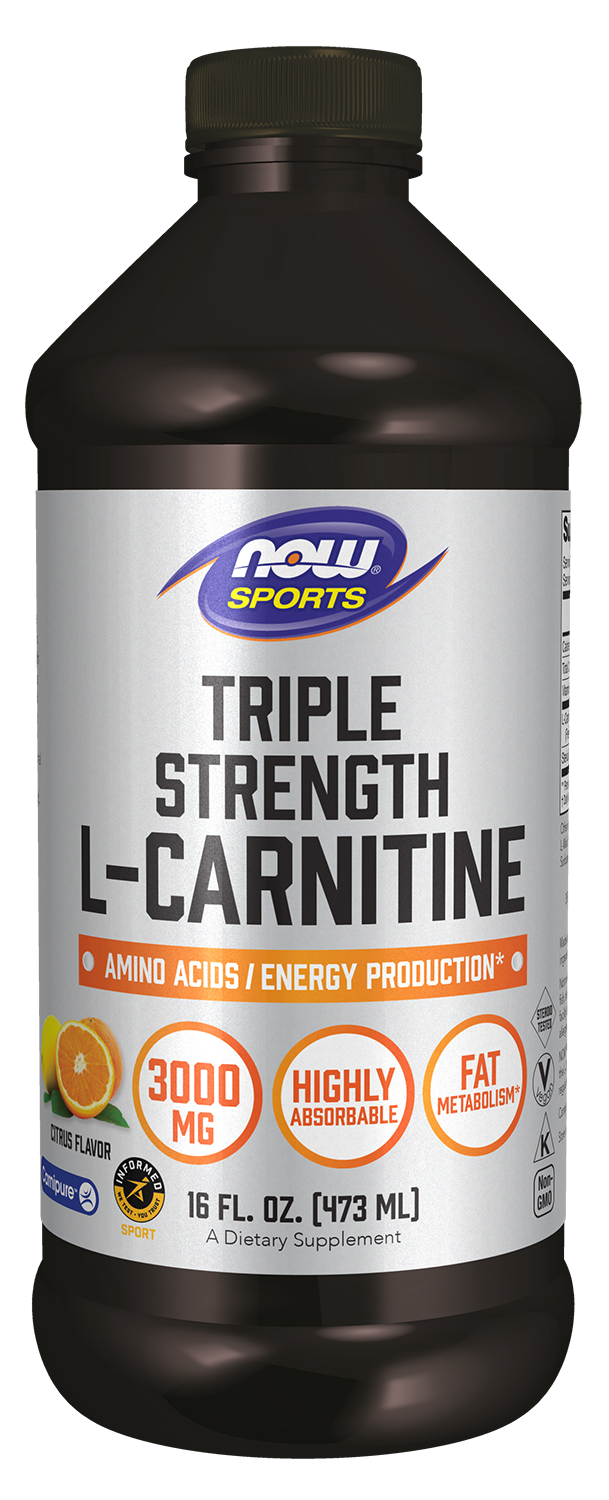NOW Sports, L-Carnitine Liquid, 3,000 mg, Triple Strength, Citrus, 16 fl oz — product image