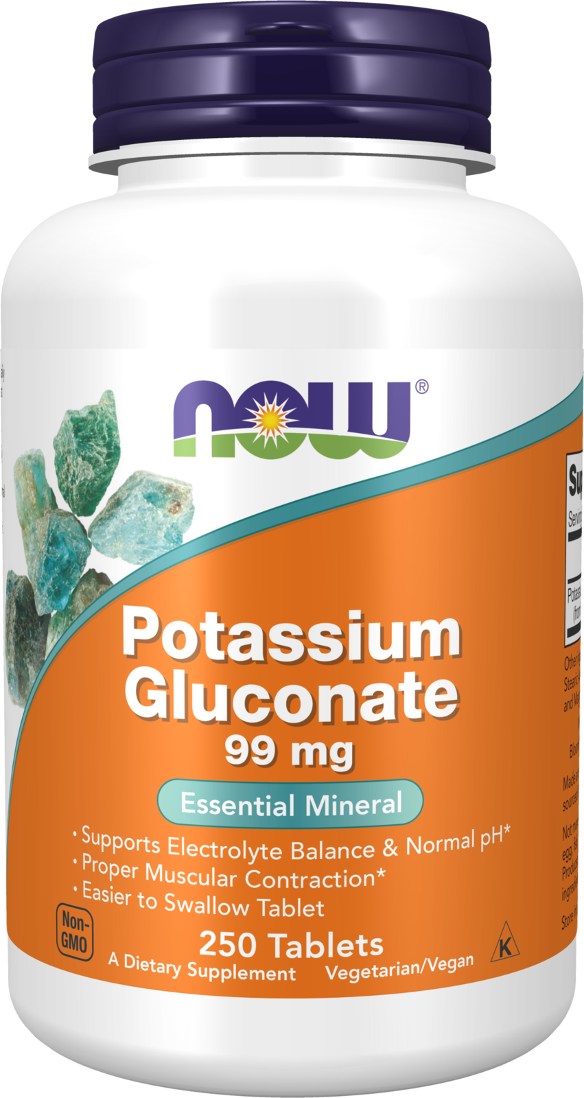 NOW Supplements, Potassium Gluconate 99mg, Easier to Swallow, 250 Tabs — product image