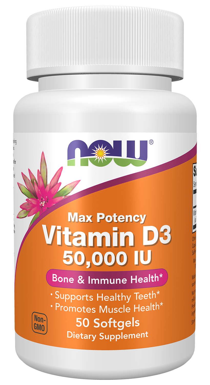 NOW Supplements, Vitamin D3 50,000 IU Softgels, 50 softgels — product image
