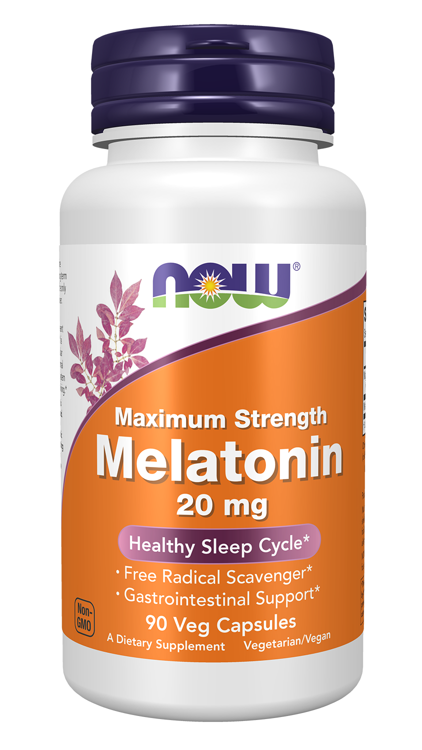 NOW Supplements, Maximum Strength Melatonin 20 mg, 90 Veg Caps — product image