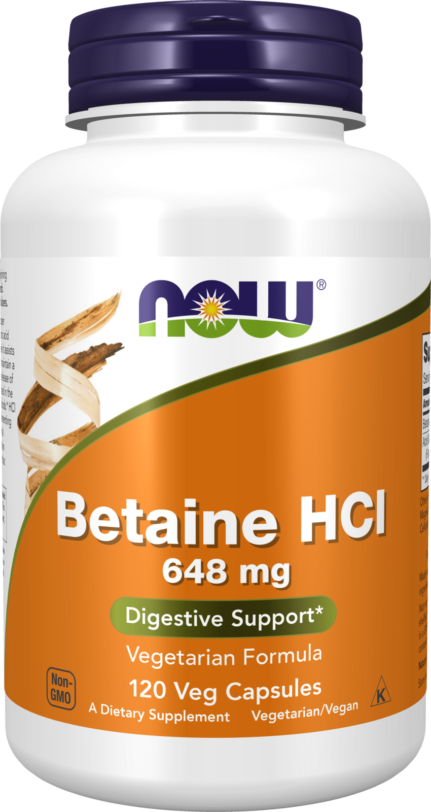 NOW Supplements, Betaine HCl 648 mg, Digestive Support*, 120 Veg Caps — product image