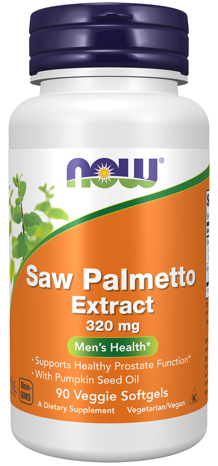 NOW Supplements, Saw Palmetto Extract 320 mg, Pumpkin Seed Oil, 90 Softgels — product image