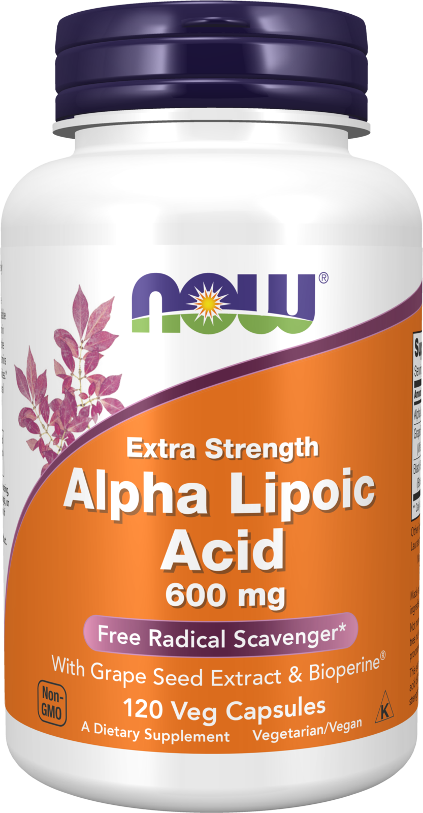 NOW Supplements, Alpha Lipoic Acid 600 mg, Extra Strength, 120 Veg Caps — product image