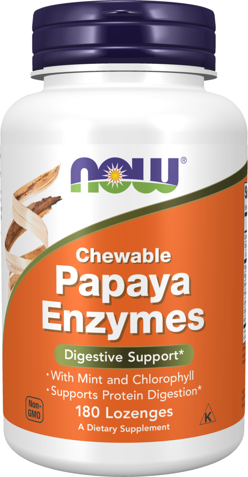 NOW Supplements, Papaya Enzyme, Mint & Chlorophyll, 180 Chewable Lozenges — product image