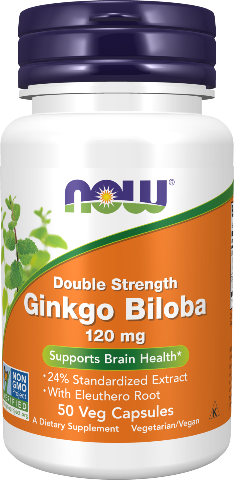 NOW Supplements, Ginkgo Biloba 120 mg, Double Strength, 50 Veg Caps — product image