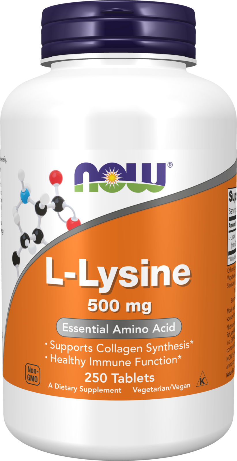 NOW Supplements, L-Lysine 500 mg, Amino Acid, 250 Tabs — product image