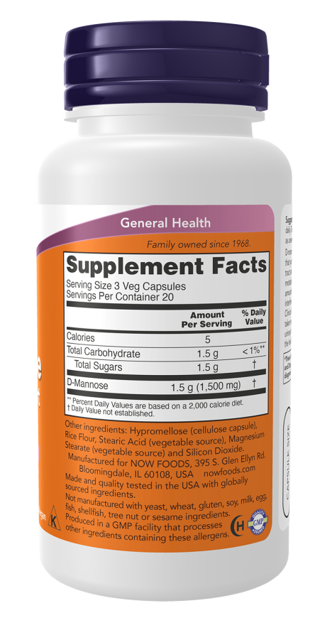 Now Foods D-Mannose Urinary Support 500 mg Veg 120 Capsules
