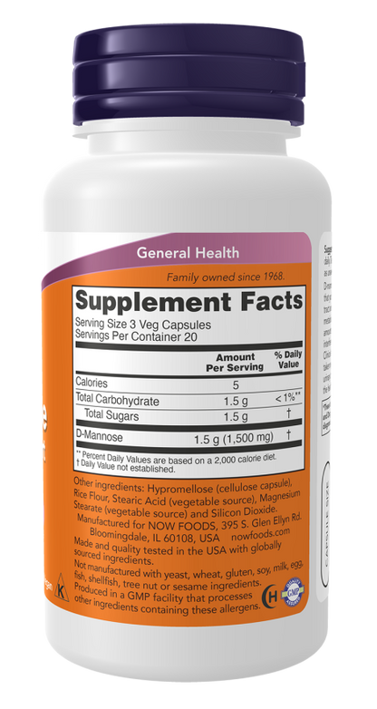 Now Foods D-Mannose Urinary Support 500 mg Veg 120 Capsules