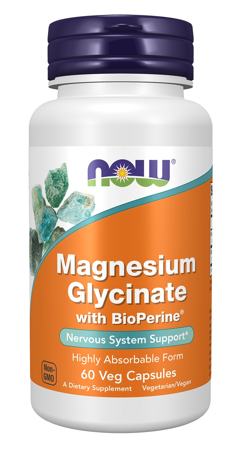 NOW Supplements, Magnesium Glycinate with BioPerine, 60 Veg Capsules — product image