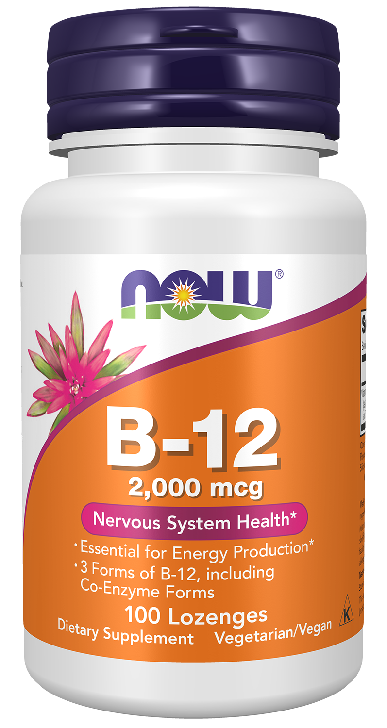 NOW Supplements, B-12 2,000 mcg, Energy Production*, 100 Lozenges — product image