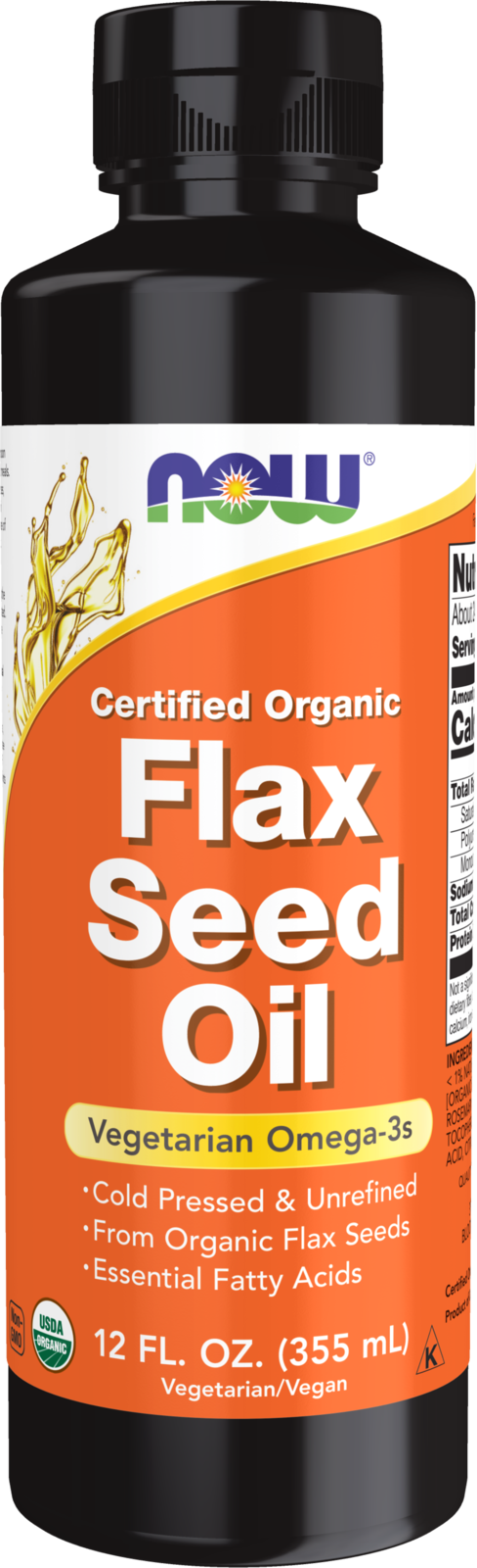 NOW Supplements, Organic Flax Seed Oil Liquid, Unrefined, 12 fl. oz — product image