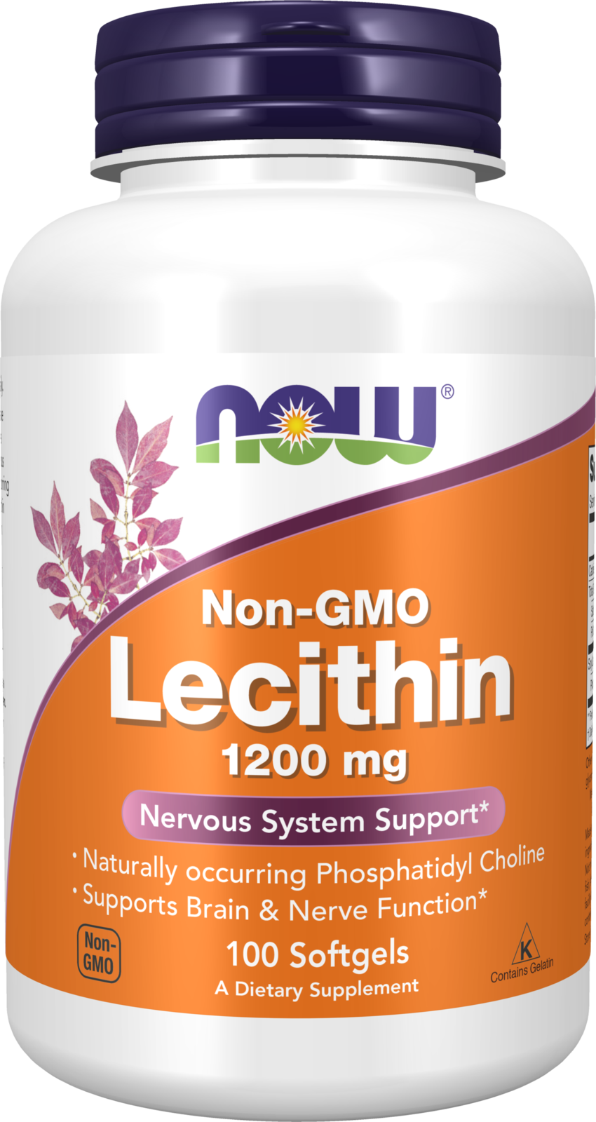 NOW Supplements, Lecithin 1200 mg, Phosphatidyl Choline, 100 Softgels — product image