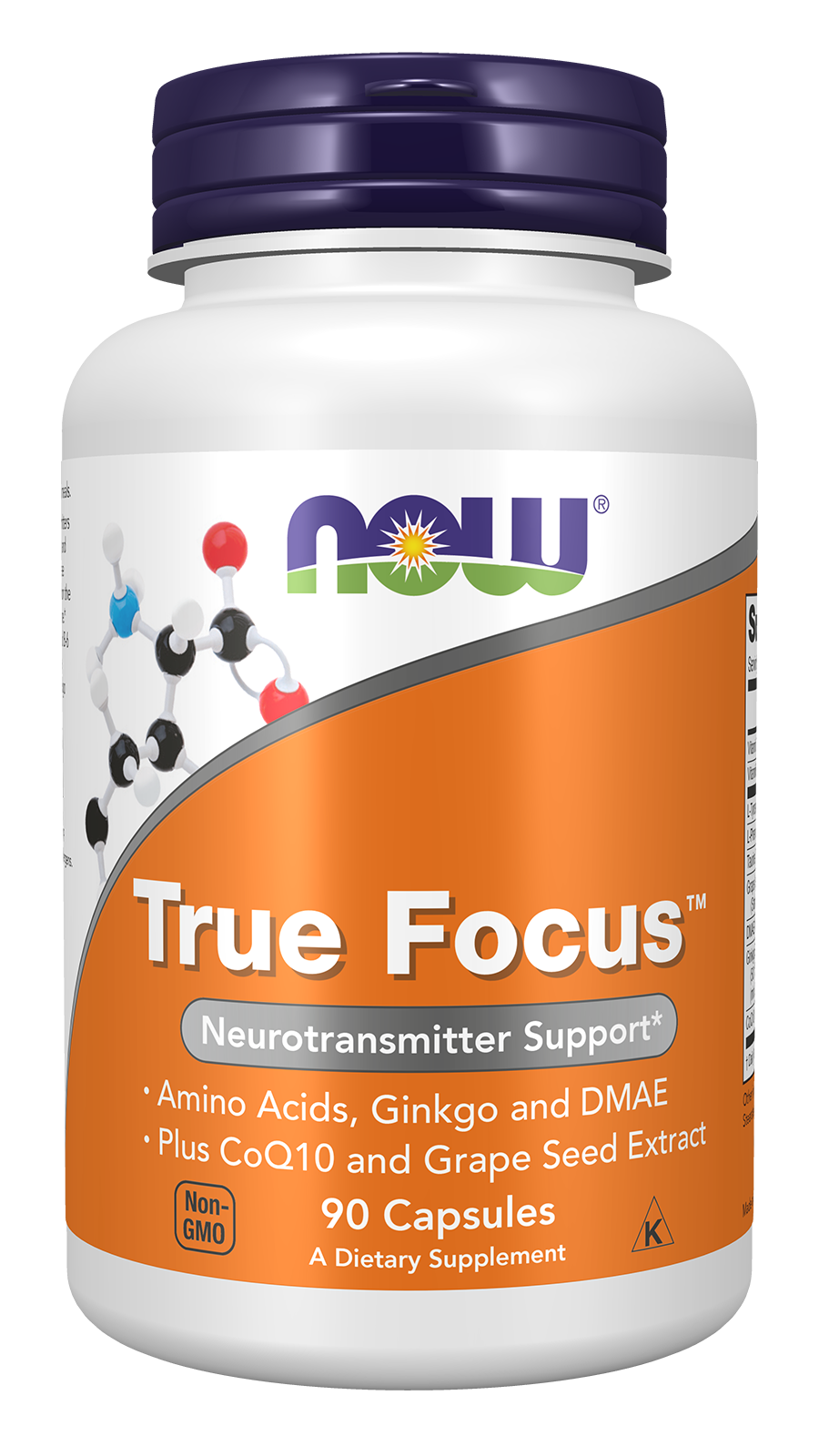NOW Supplements, True Focus, with Amino Acids, DMAE + CoQ10, 90 Veg Caps — product image