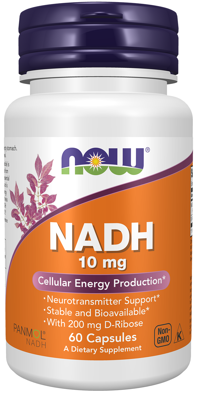NOW Supplements, NADH 10 mg with 200 mg D-Ribose, 60 Veg Caps — product image