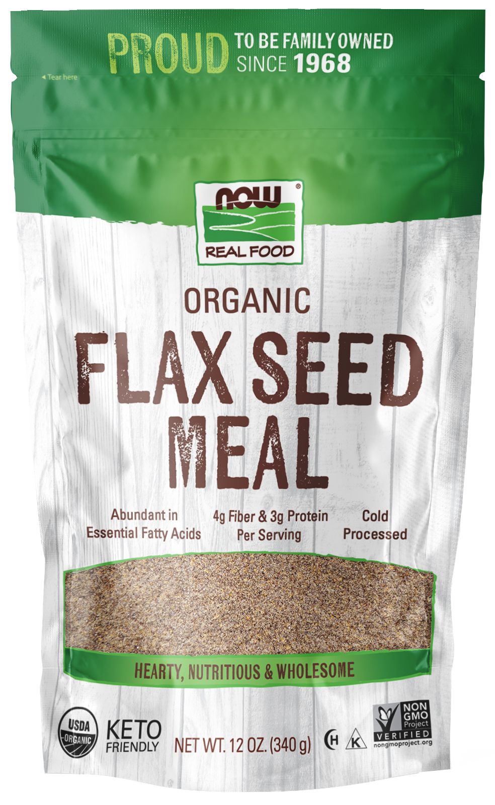NOW Foods, Organic Flax Seed Meal, Source of Fiber, Cold-Processed,12 oz — product image