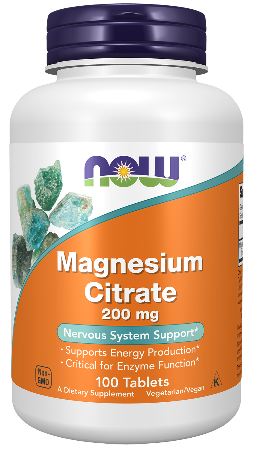 NOW Supplements, Magnesium Citrate 200 mg, Enzyme Function*, 100 Tabs — product image