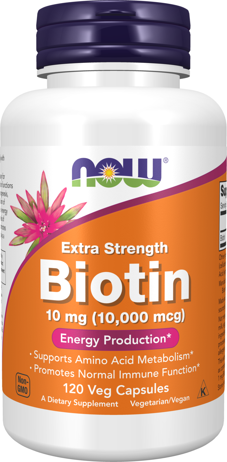 NOW Supplements, Biotin 10 mg (10,000 mcg), Extra Strength, 120 Veg Caps — product image