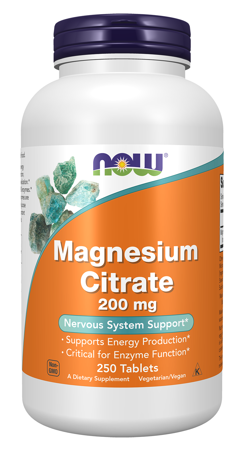 NOW Supplements, Magnesium Citrate 200 mg, Enzyme Function*, 250 Tabs — product image