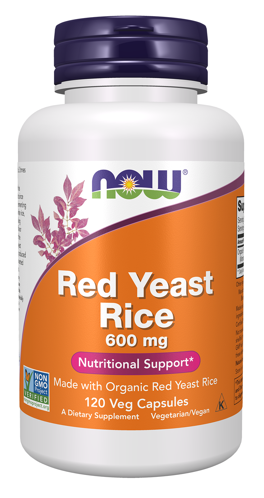 NOW Supplements, Red Yeast Rice 600 mg, Organic Red Yeast, 120 Veg Caps — product image