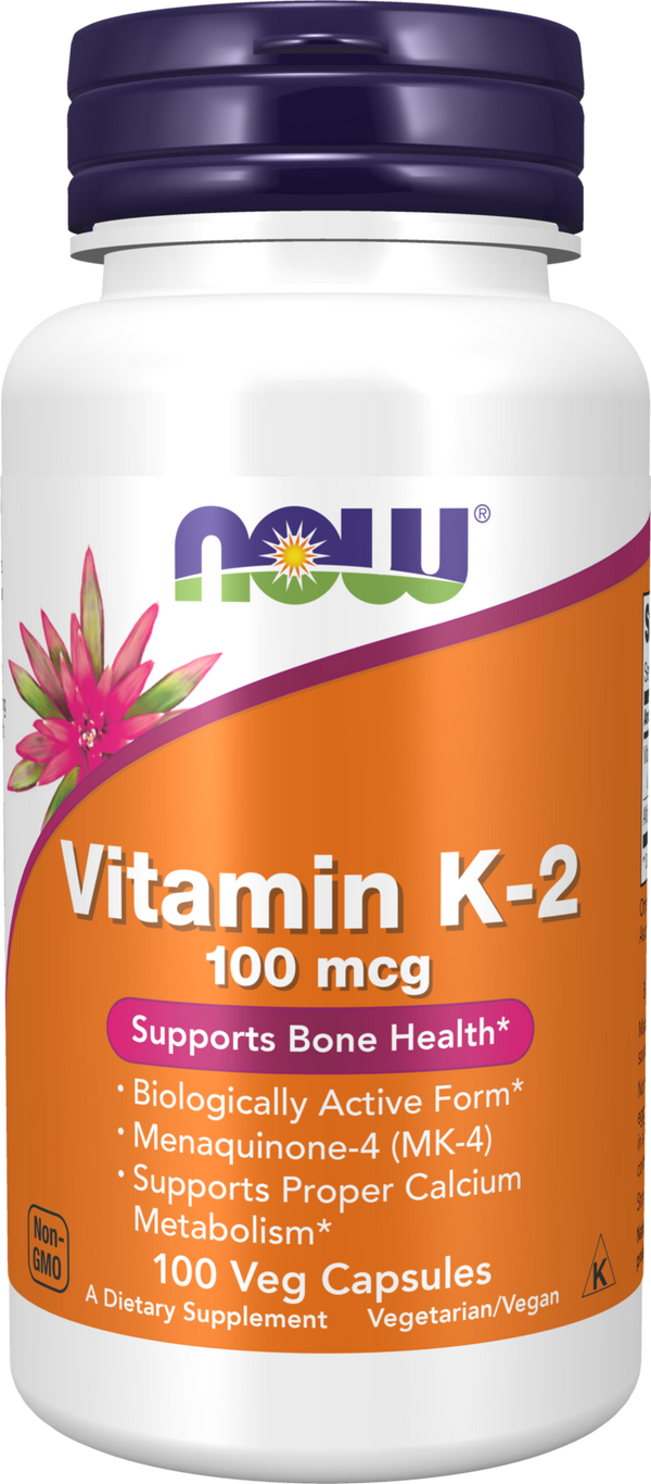 NOW Supplements, Vitamin K-2 100 mcg, Menaquinone-4 (MK-4), 100 Veg Caps — product image