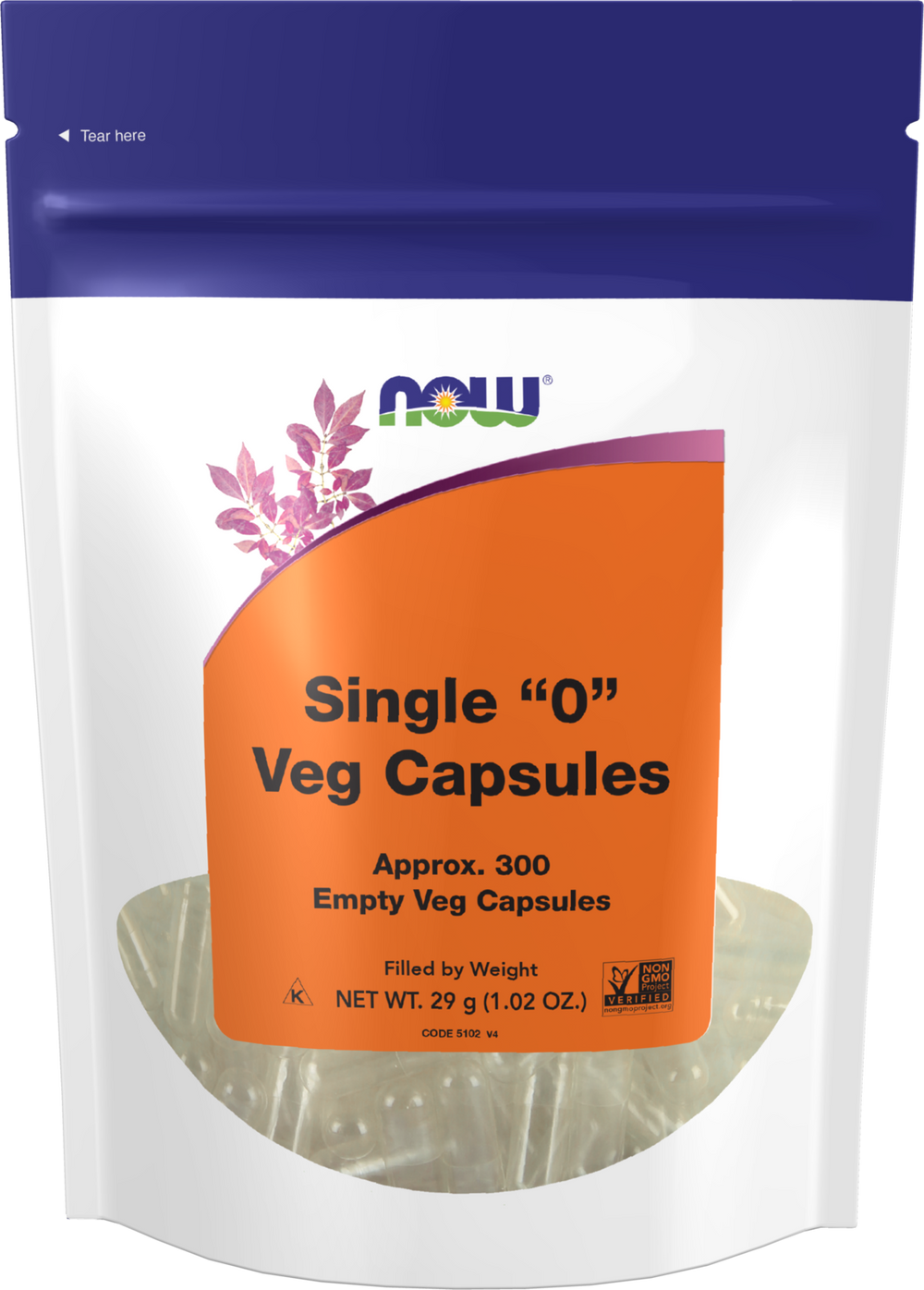 NOW Supplements, Empty Vegetarian Caps, Single "0", 300 Veg Caps — product image