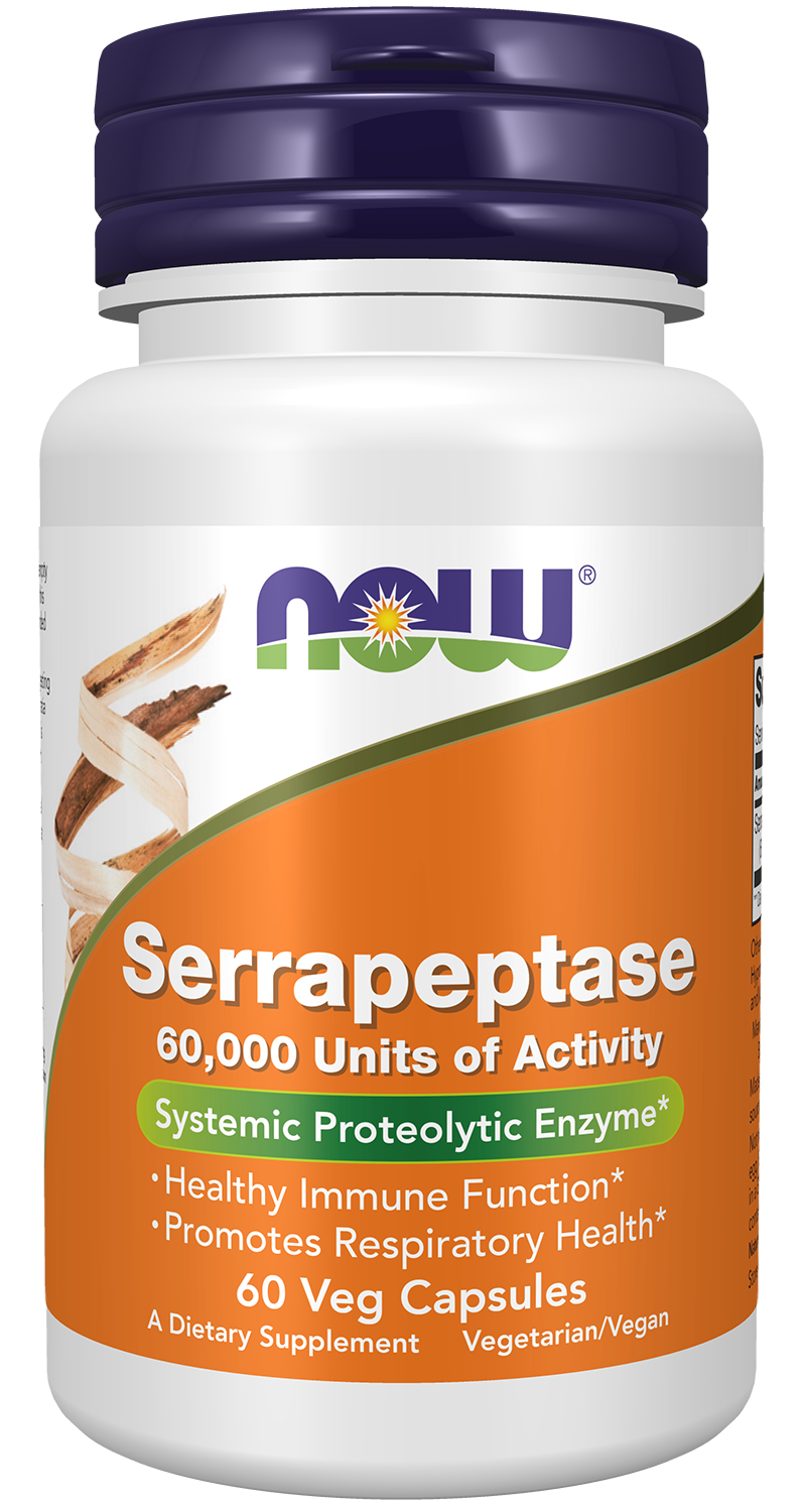 NOW Supplements, Serrapeptase 60,000 Units of Activity, 60 Veg Caps — product image