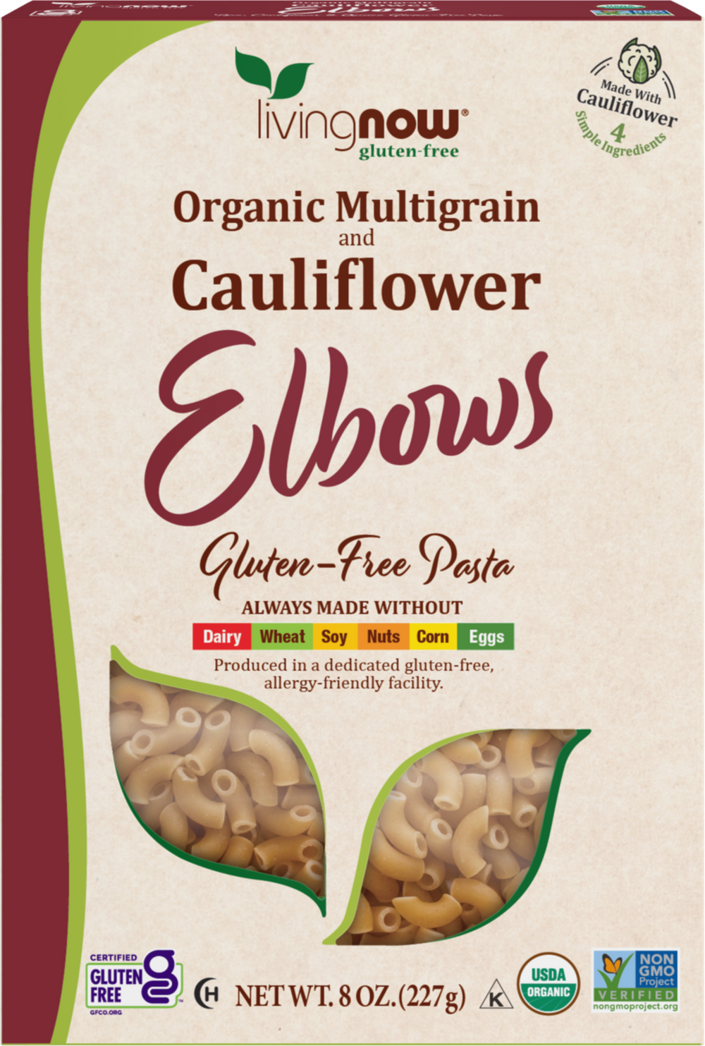 NOW Foods, Organic Multigrain and Cauliflower Elbows, Gluten Free, 8 oz — product image