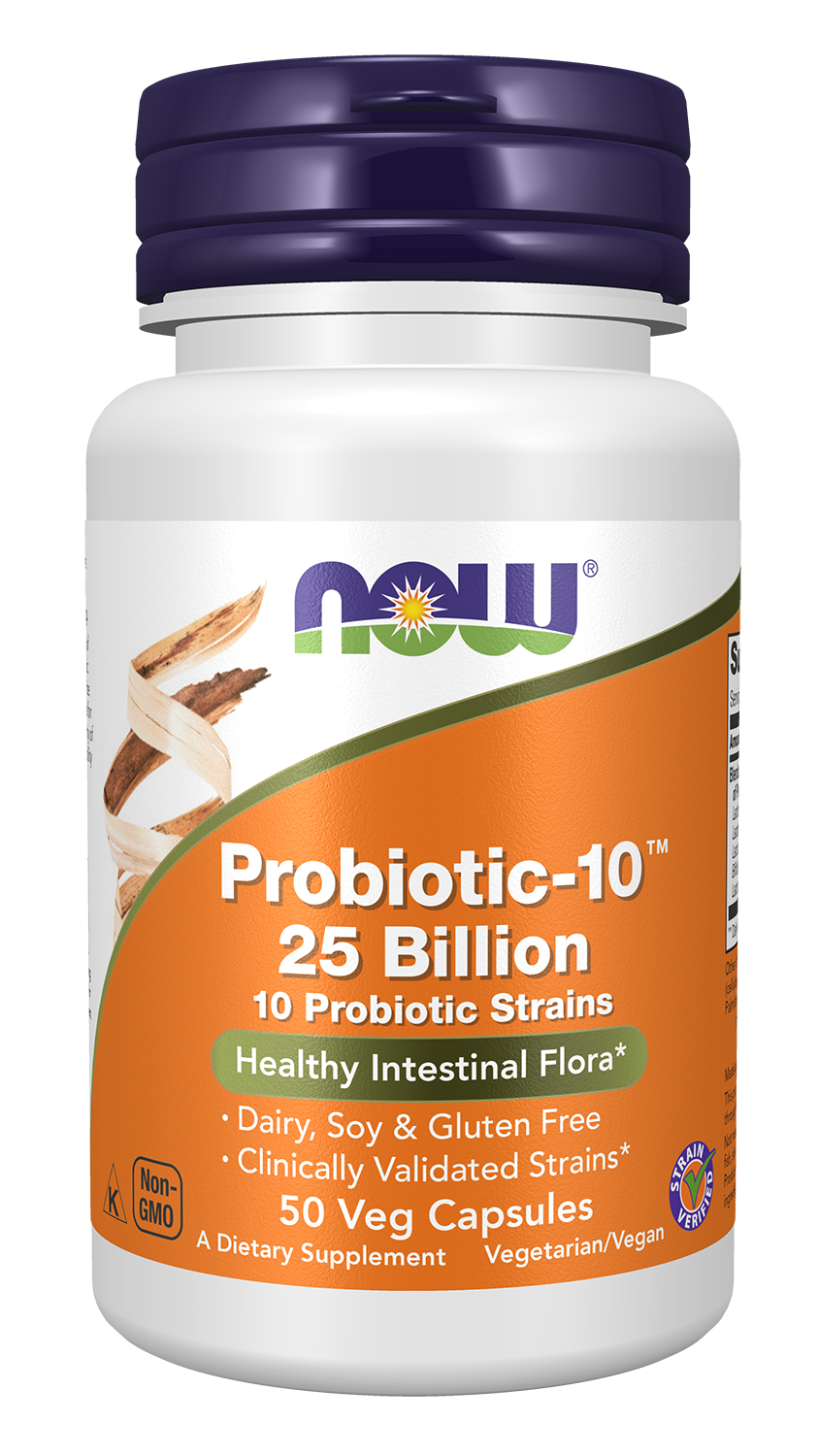 NOW Supplements, Probiotic-10™, 25 Billion, with 10 Probiotic Strains, Dairy, Soy and Gluten Free, Strain Verified, 50 Veg Capsules — product image