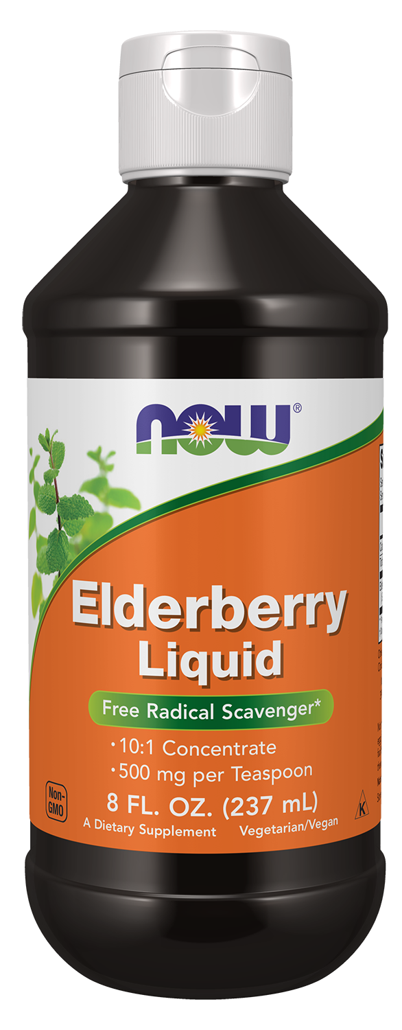 NOW Supplements, Elderberry Liquid 500 mg, 10:1 Concentrate, 8 fl. oz — product image