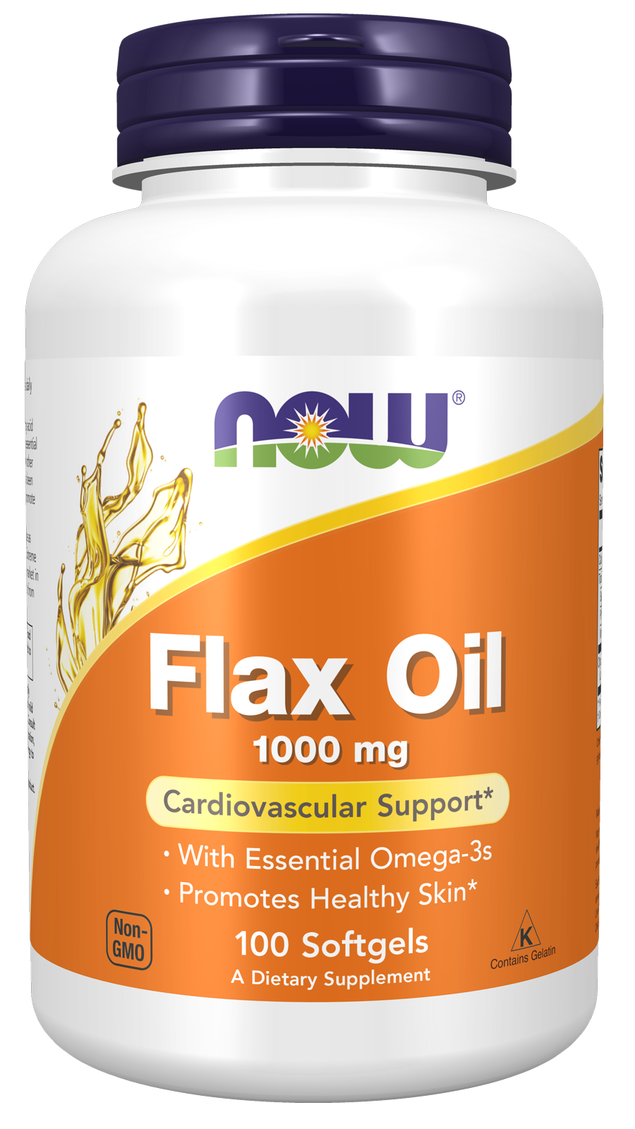 NOW Supplements, Flax Oil 1,000 mg, Cardiovascular Support*, 100 Softgels — product image
