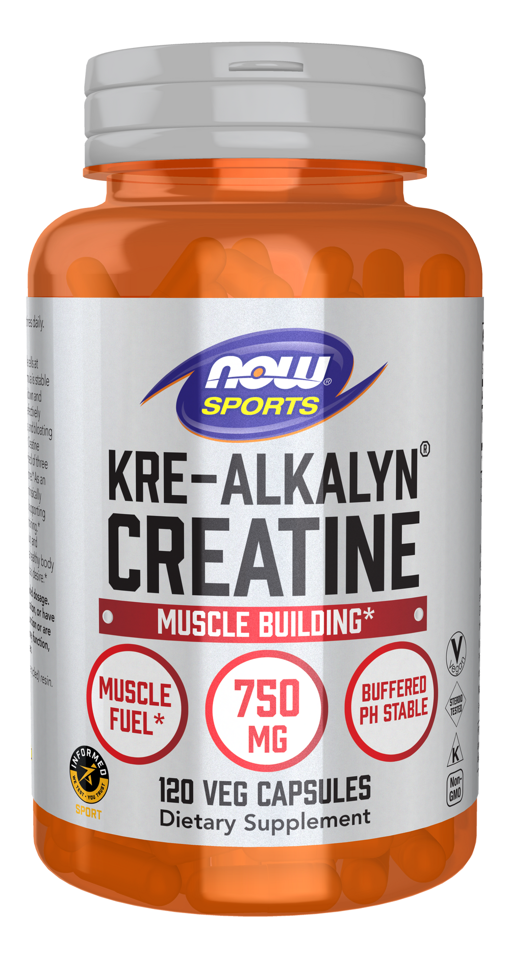 NOW Sports, Kre-Alkalyn PH Buffered Creatine 750 mg, Muscle Fuel*, 120 Caps — product image