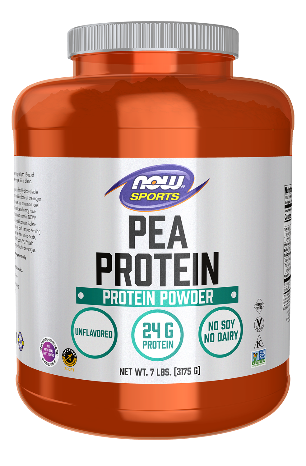 NOW Sports, Pea Protein 24 g, Mixes Easily, Unflavored Powder, 7 lbs — product image
