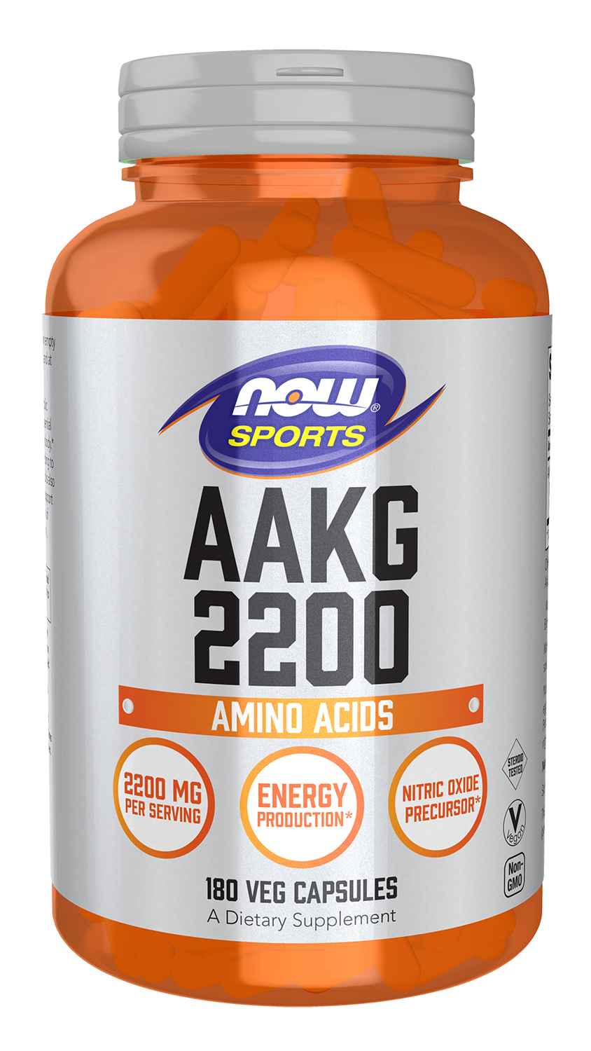 NOW Sports, AAKG 2200, Arginine, Energy Production*, 180 Veg Caps — product image