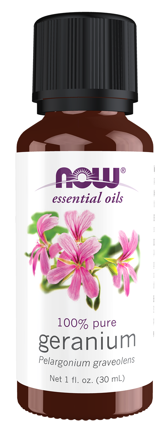 NOW Essential Oils, Geranium Oil, Undiluted, Steam Distilled, 1 fl. oz — product image